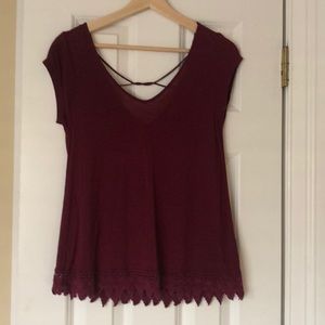 Maroon Lace-Trimmed Top